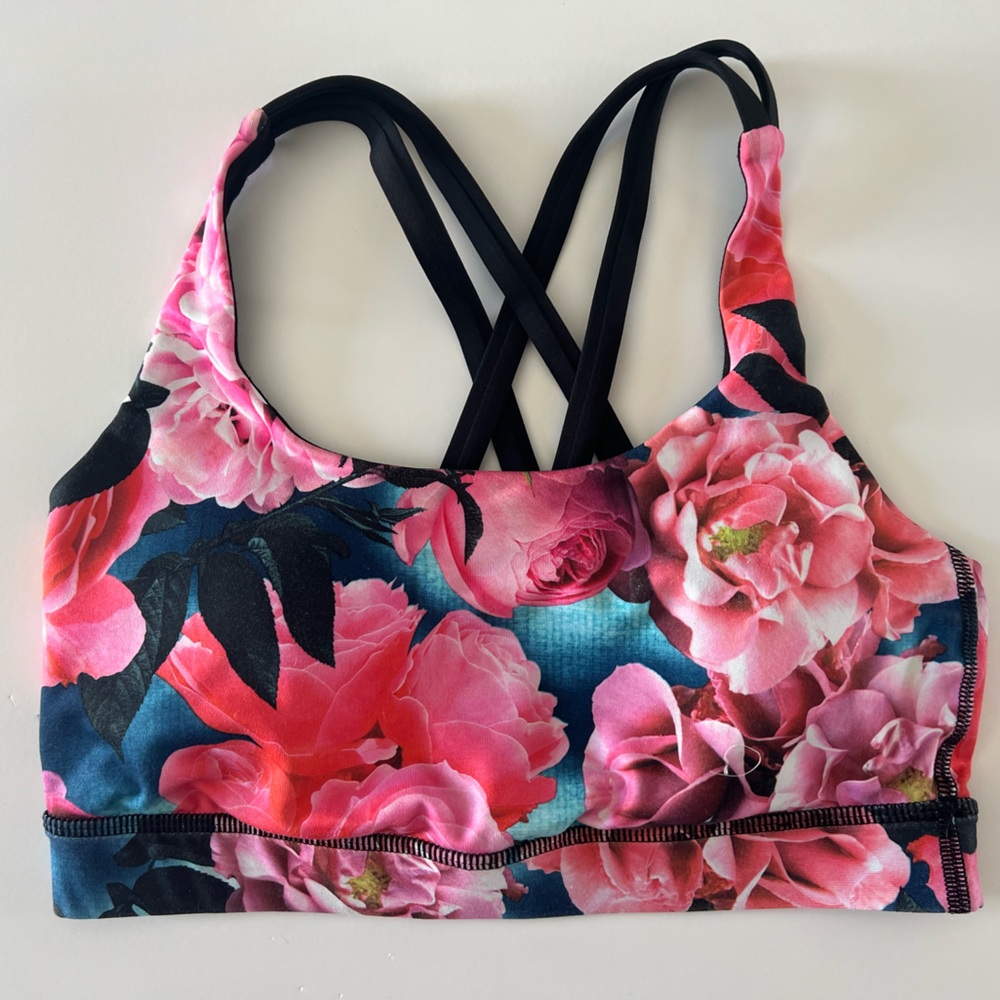 Lululemon Energy Bra Secret Garden Black Women’s Sports Bra Size 4 - Picture 4 of 7